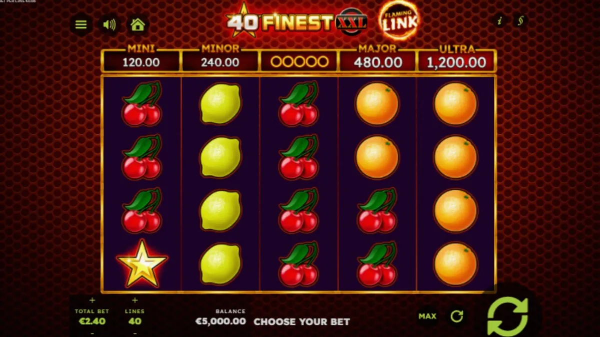 Interface vibrante e neon do jogo de slot 40 Finest XXL Flaming Link