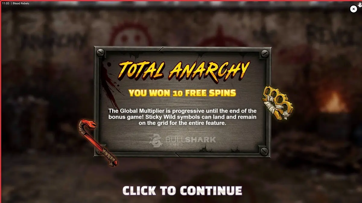 Interface de jogo do slot Blood Rebels com tema urbano e rebelde
